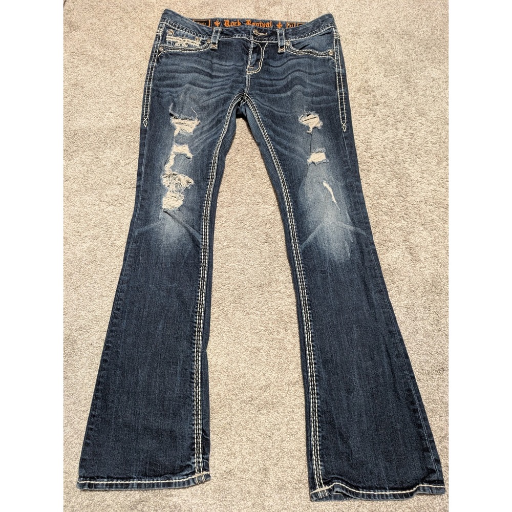 Rock Revival Jeans Womens 31x31 Blue Jovie Bootcut Distressed Low Rise Thick